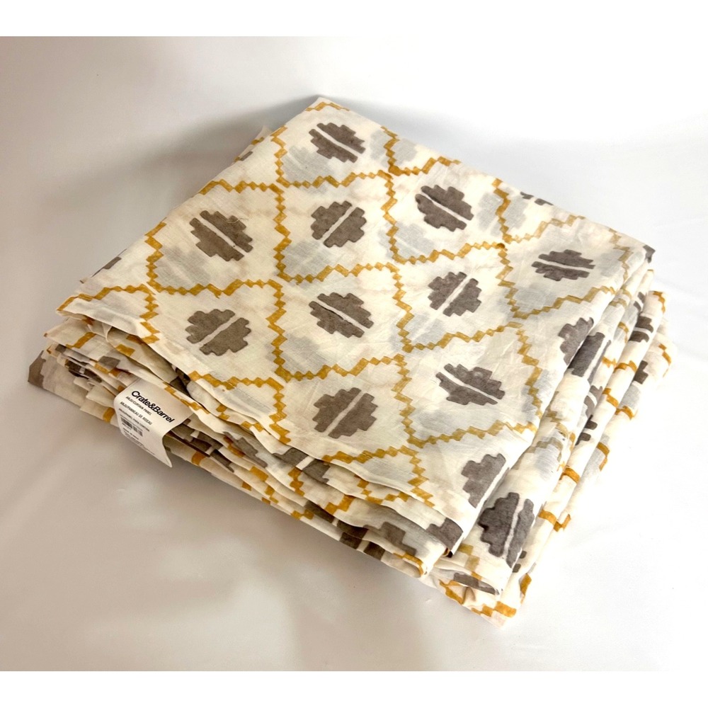 Crate &‎ Barrel Anju Curtain 3 Panels 84x48 Mid Century Yellow Wheat Ikat Sheer
